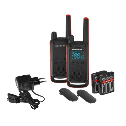 Motorola T82 dviejų radijo imtuvų rinkinys, 16 kanalų, juodos ir oranžinės spalvos image 2