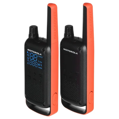 Motorola T82 dviejų radijo imtuvų rinkinys, 16 kanalų, juodos ir oranžinės spalvos image 3