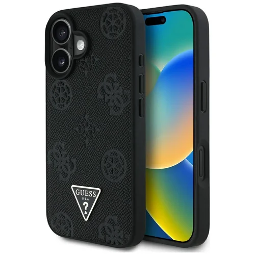 Guess Grained Hot Stamp Peony Triangle Logo MagSafe dėklas iPhone 16, juodas image 1