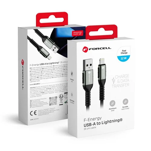 FORCELL F-ENERGY C257 Cafule USB-A–Lightning kabelis, 1,2 m, juodas image 1