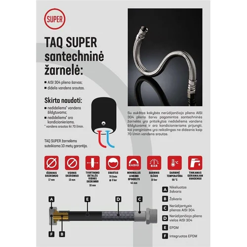 Santechninė žarnelė Tucai Taq Super, V3/4'', I3/4'', 100 cm image 2