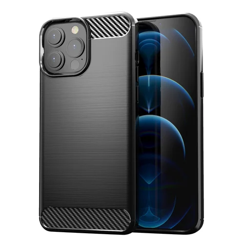 Anglies pluošto tekstūros TPU dėklas iPhone 13 Pro Max, juodas image 1