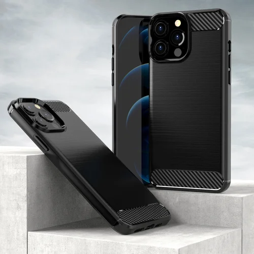 Anglies pluošto tekstūros TPU dėklas iPhone 13 Pro Max, juodas image 3