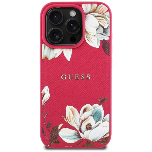 Guess Grained Printed Flower Pattern MagSafe dėklas iPhone 16 Pro, fuksija image 3