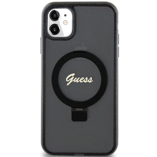Guess Script Glitter MagSafe dėklas su žiediniu stovu, iPhone 11/XR, juodas image 3