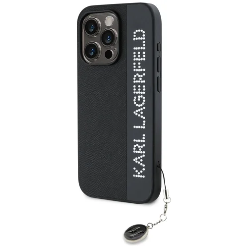 Karl Lagerfeld Saffiano deimantų ir žavesio dėklas iPhone 15 Pro, juodas image 2