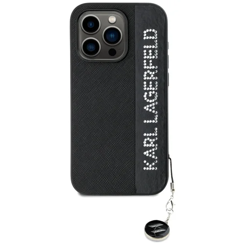 Karl Lagerfeld Saffiano deimantų ir žavesio dėklas iPhone 15 Pro, juodas image 3