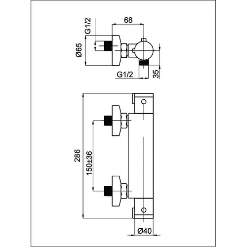 RUBINETA termostatinis THERMO-12/K vonios maišytuvas Chromas image 2