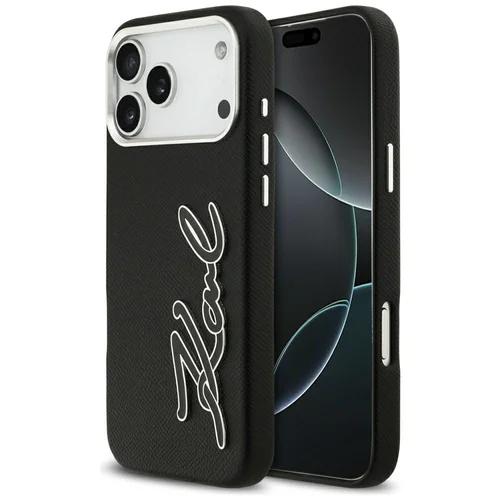 Karl Lagerfeld FW Grained Signature Logo dėklas iPhone 17 Pro Max, juodas image 1