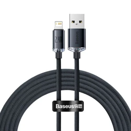 Baseus CAJY000 Crystal Shine USB–Lightning kabelis, 2 m, juodas image 2