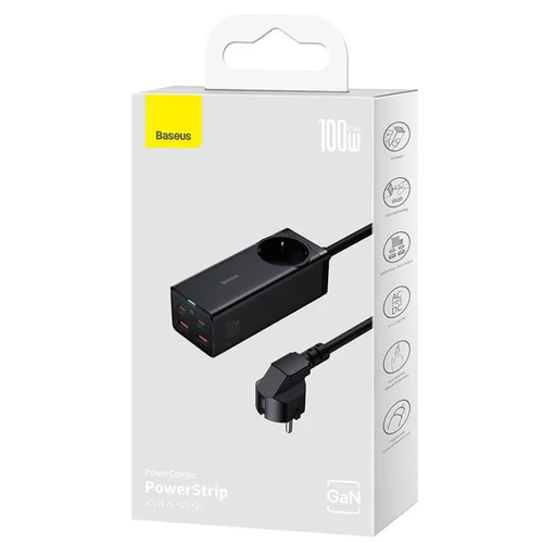 Baseus GaN3 Pro 100 W juodas įkroviklis / prailgintuvas image 1