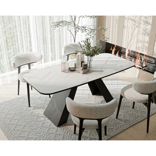Išskleidžiamas stalas ZENITH 160 cm, juodas / marmuras bianco image 1