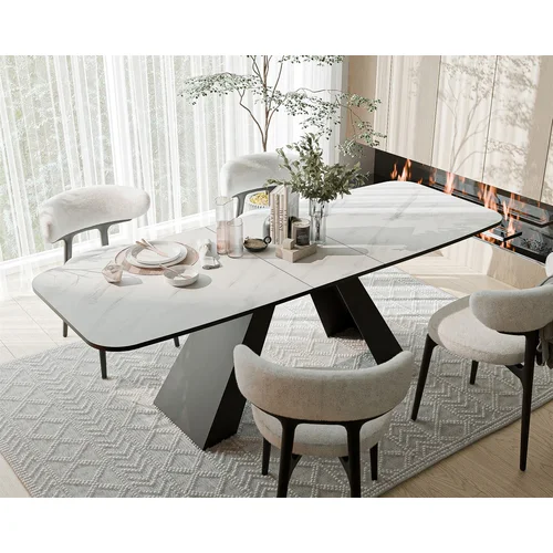 Išskleidžiamas stalas ZENITH 160 cm, juodas / marmuras bianco image 2