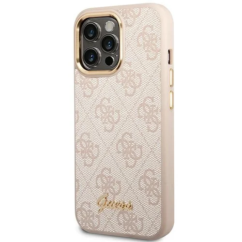 Guess 4G Vintage Gold Logo dėklas iPhone 14 Pro Max, rožinis image 2
