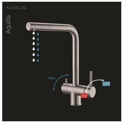 Virtuvinis maišytuvas ALVEUS AQUILA nerūdijančio plieno spalvos su jungtimi filtrui image 2
