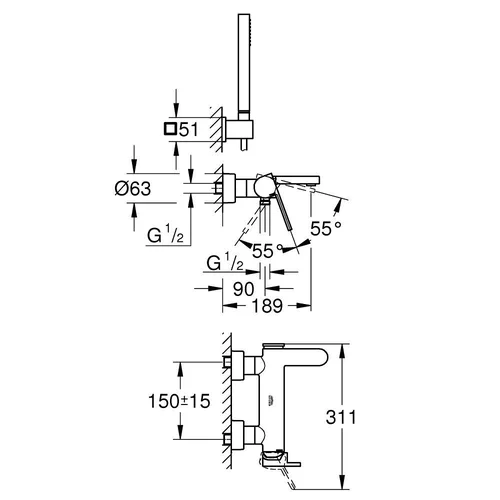 Grohe plus vonios maišytuvas su rankiniu dušeliu chromo spalvos 33547003 image 2
