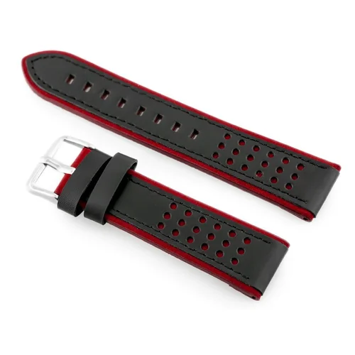 W80 20 mm juodas ir burgundiškas odinis laikrodžio dirželis image 2