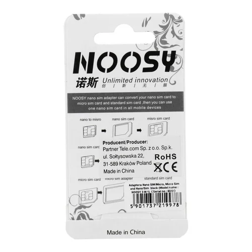 NOOSY 3-in-1 Nano SIM ir Micro SIM adapteriai, juodi image 2