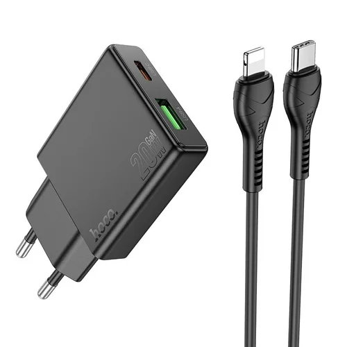 Hoco N38 20 W įkroviklis su USB-C–Lightning laidu, juodas image 1