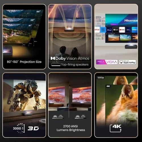 Hisense Laser TV PL2 4K 2700 ANSI liumenų, juodas image 3
