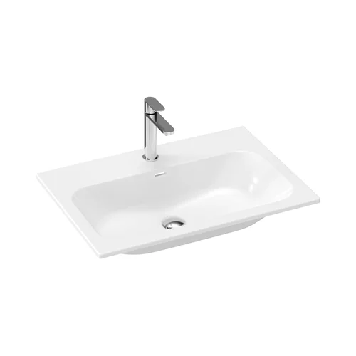 Keraminis praustuvas Chrome Slim 70, su skyle maišytuvui ir perpildymui, Baltas image 1