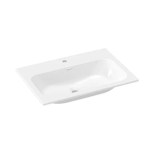 Keraminis praustuvas Chrome Slim 70, su skyle maišytuvui ir perpildymui, Baltas image 2