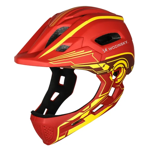 Wozinsky HT-27CZ vaikiškas viso veido dviračio šalmas S, raudonai geltonas image 1