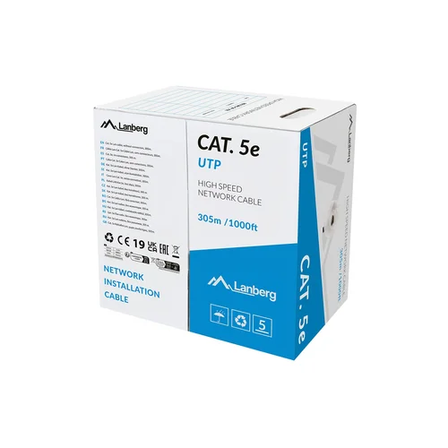 LANBERG UTP Cat.5e 305 m pilkas kabelis image 1