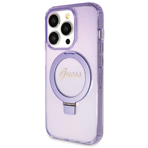 Guess Script Glitter MagSafe dėklas su žiedu iPhone 14 Pro, purpurinis image 2