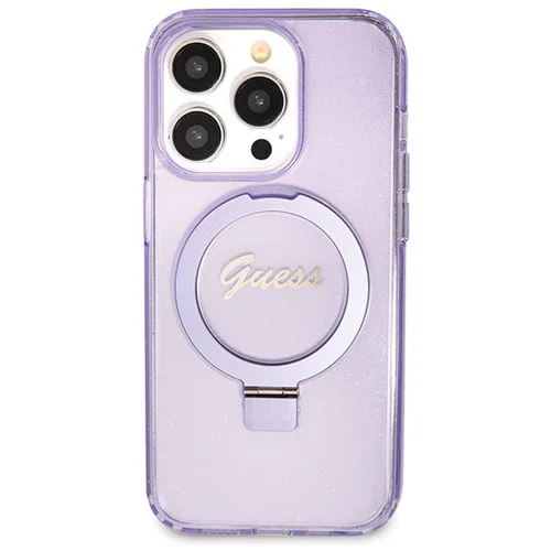Guess Script Glitter MagSafe dėklas su žiedu iPhone 14 Pro, purpurinis image 3