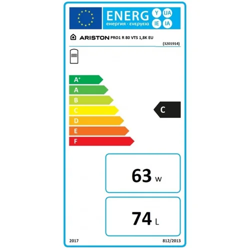 Ariston PRO1 R 80VTS kombinuotas vandens šildytuvas 74 L, 1800 W, kairinis image 3
