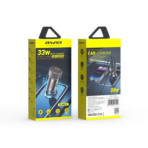 Automobilinis įkroviklis Awei C-857 33W USB-C/USB-A juodas image 2