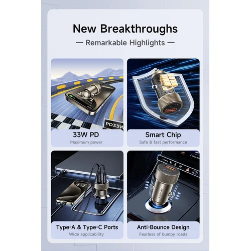 Automobilinis įkroviklis Awei C-857 33W USB-C/USB-A juodas image 3