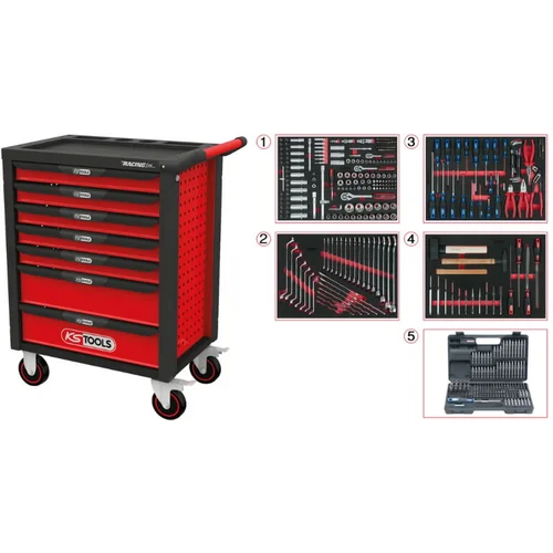 KS Tools RACINGline Įrankių vežimėlis, 7 stalčiai, 515 vnt įrankių image 2