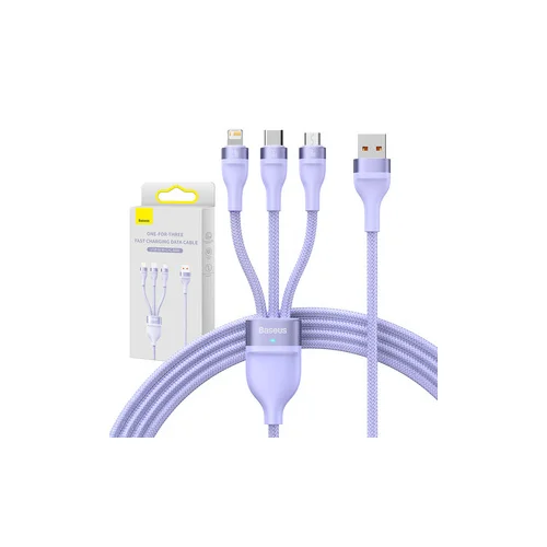 Baseus Flash II 3 viename kabelis, 66 W, 1,2 m, violetinis image 1