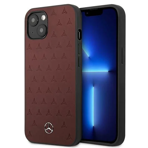 Mercedes-Benz žvaigždžių rašto odinis dėklas iPhone 13, raudonas image 1