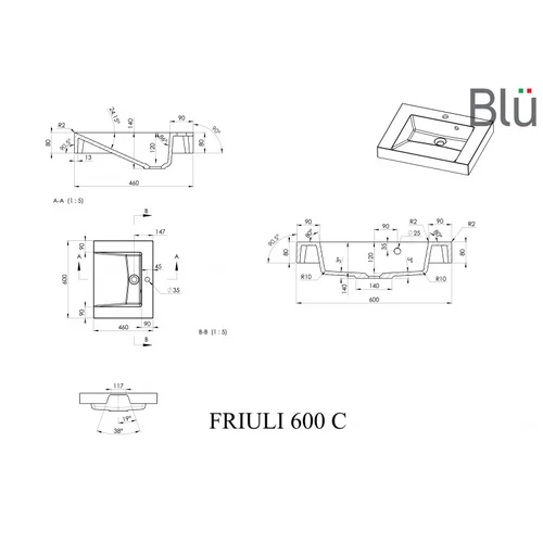 BLU FRIULI Praustuvas 120x46 cm, Dvigubas dubuo image 3