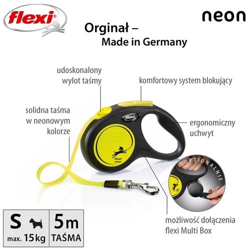 Flexi Neon 5 m juodas ir geltonas tempiamas pavadys image 2