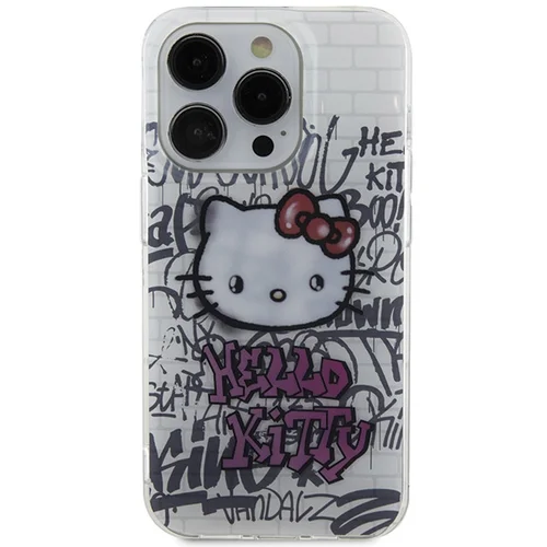 Hello Kitty IML Katė ant Plytų Grafiti dėklas iPhone 15 Pro, baltas image 3