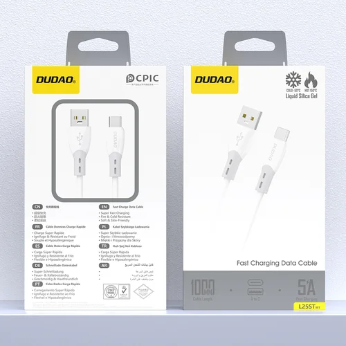 Dudao L25ST USB-A–USB-C kabelis, 1 m, baltas image 2
