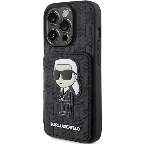 Karl Lagerfeld Saffiano Monogram Ikonik dėklas iPhone 15 Pro Max, juodas image 2