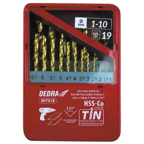 Metalo grąžtų komplektas DEDRA WITS19 HSS+kobalt+TiN, 135°, 19vnt image 2