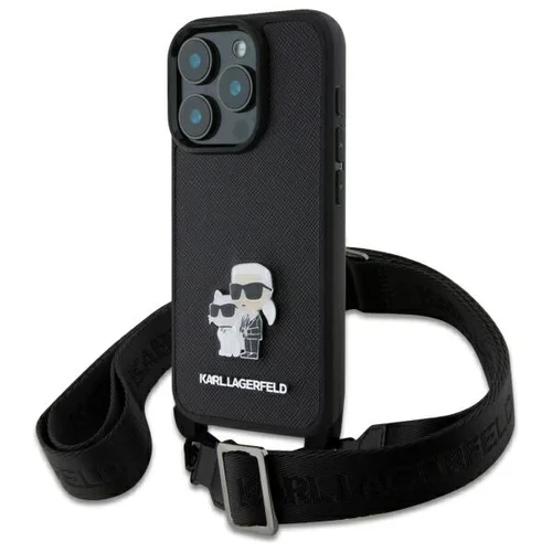 Karl Lagerfeld Saffiano Karl&Choupette Metal Pin dėklas iPhone 16 Pro, juodas image 1