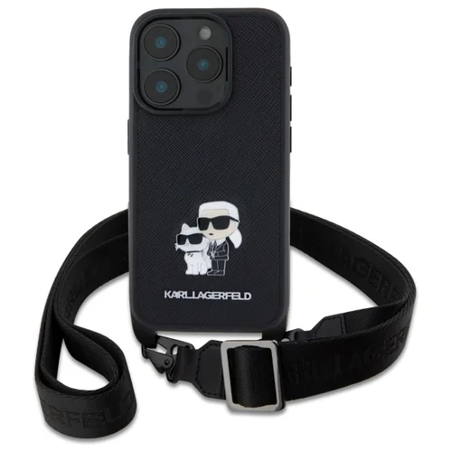 Karl Lagerfeld Saffiano Karl&Choupette Metal Pin dėklas iPhone 16 Pro, juodas image 2