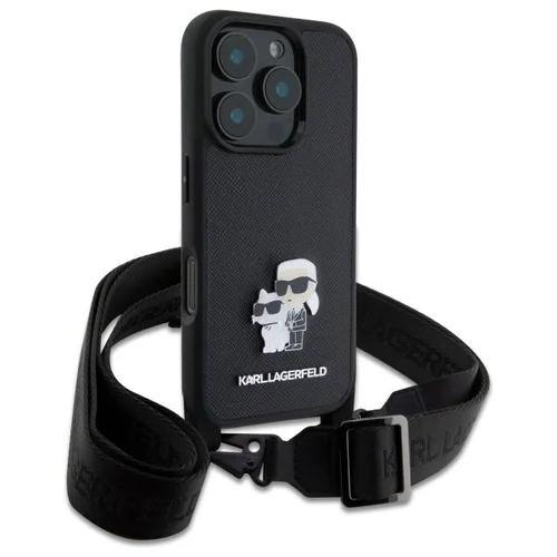 Karl Lagerfeld Saffiano Karl&Choupette Metal Pin dėklas iPhone 16 Pro, juodas image 3