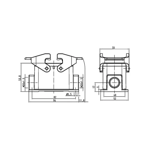 Harting HAN 10B paviršinis namas LC 2xM20 2 svirtys image 2