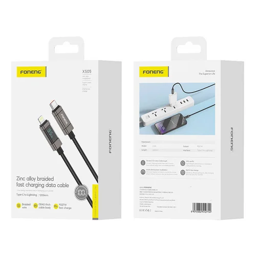 Foneng XS05 PD27W USB-C į Lightning kabelis, 1,2 m, juodas image 3
