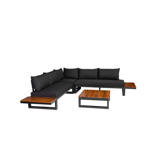 Lauko baldų komplektas Luxury, juodas/medžio/tamsiai pilka, 5 vietų image 1