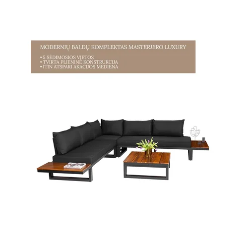 Lauko baldų komplektas Luxury, juodas/medžio/tamsiai pilka, 5 vietų image 3