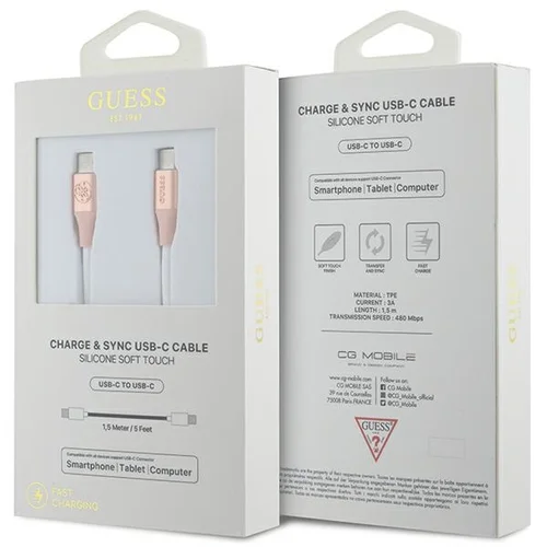 Guess USB-C–USB-C laidas, 1,5 m, rožinis image 2